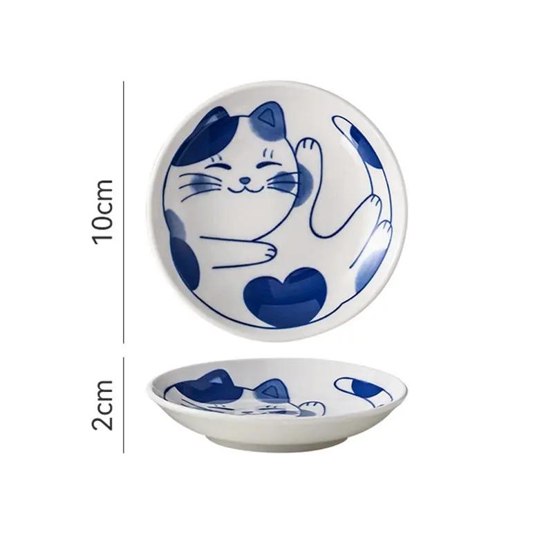 Japanese Style Cartoon Lucky Cat Pattern Ceramic Dessert Sauce Dish Tableware 10cm Creative Mini Fruit Sushi Seasoning Plates