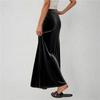 Womens Gold Velvet Maxi Skirts Fashion Solid Color Elastic Waist Loose Comfy A-Line Swing Midi Skirt Skort