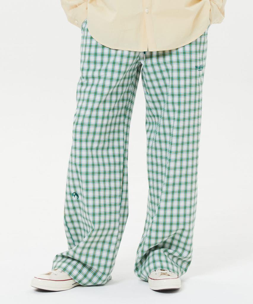 WAIKEI Wide Check Elastic Waist Pants Green