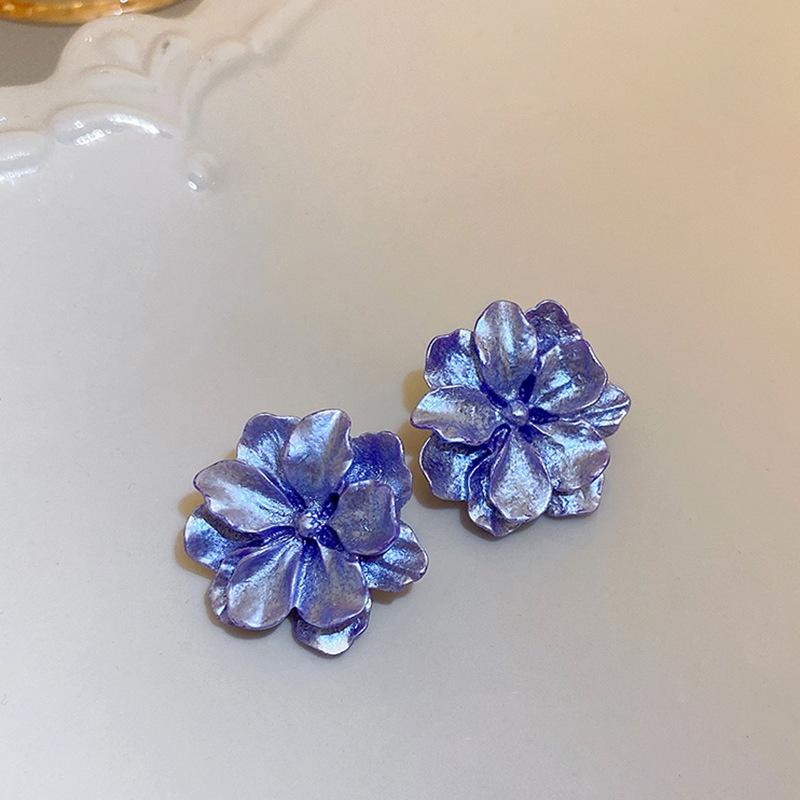 Vintage purple diamond-set flower love fringed earrings women s sweet stud earrings