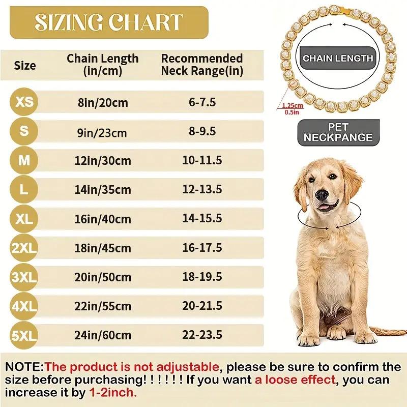 Dog Chain Diamond Cuban Collar Walking Metal Chain Collar with Design Secure Buckle, Pet Cat Cuban Collar Jewelry Accessories