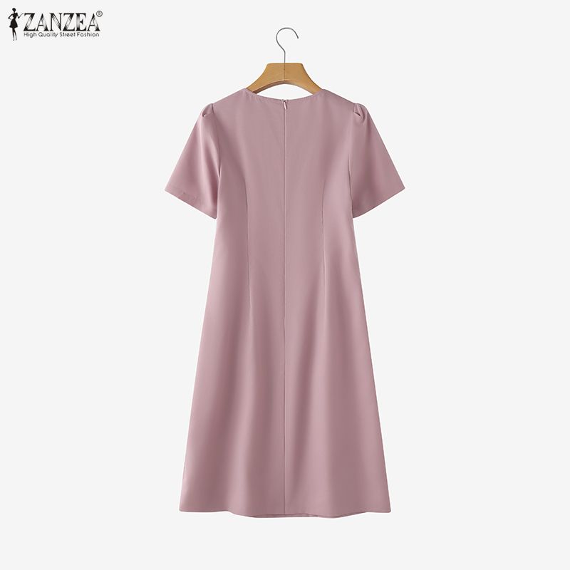 ZANZEA Abito estivo casual da donna con scollo rotondo e maniche corte