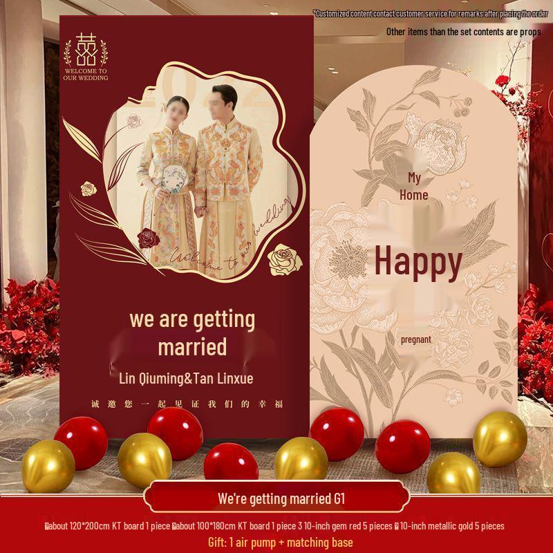 Wedding Engagement Photo Area Decoration Set: Balloon Kit & Welcome Board for Background Wall