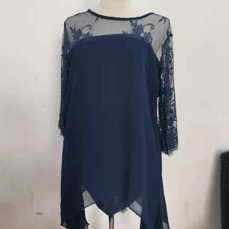 فستان شيفون أنيق بطول متوسط بأكمام قصيرة للنساء لفصل الربيع والصيف، فستان نسائي سادة بقصة A-line بمقاسات كبيرة 24033