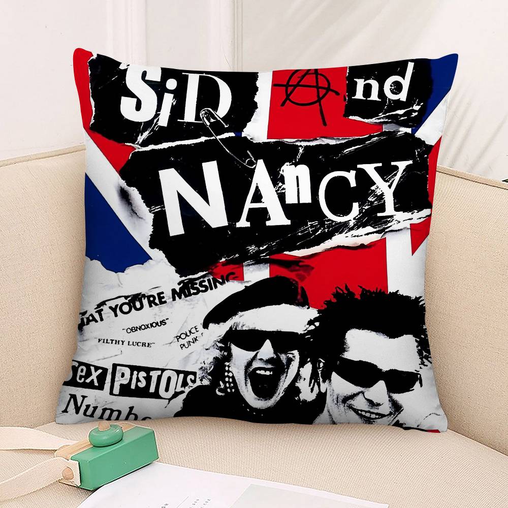 S-Sex P-Pistols Rock Band Pillow Case Square Double‑Sided Print Cushion Case For Sofa Home Bedchamber Decor Gift