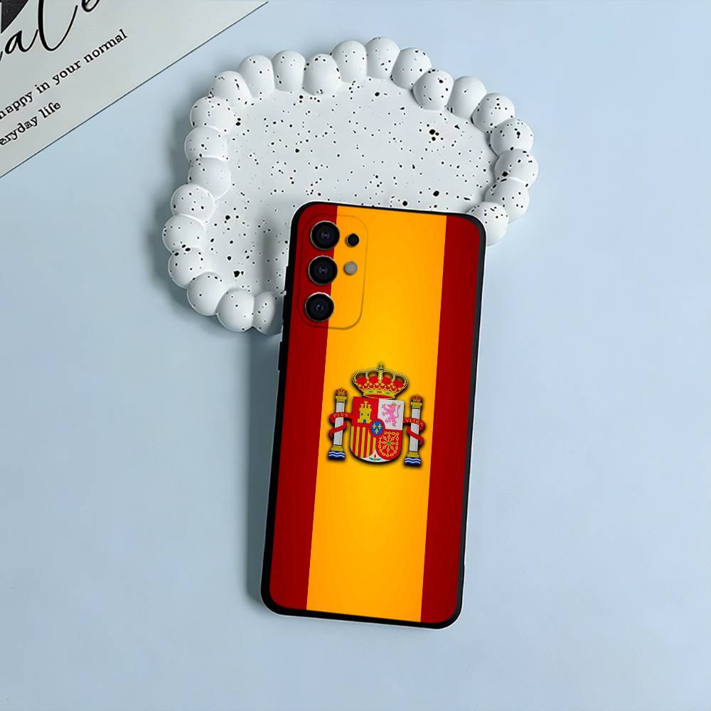 Spanish Flag Pattern Phone Case For Samsung S25,S24,S21,S22,S23,S30,Ultra,S20,Plus,Fe,Lite,Black Soft Silicone