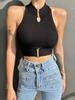 Women Sexy Tank Tops Chic Y2K Tops Halter Off Shoulder Tops Crop Tops Elastic Solid Tank Tops for Women Summer 2025