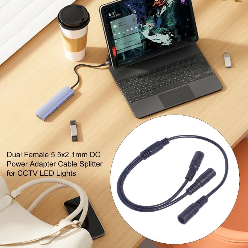 Double Female DC5.5x2.1mm DC5521 Power Splitter Cable For LED Lights And Security Cameras, 20AWG 40cm Length