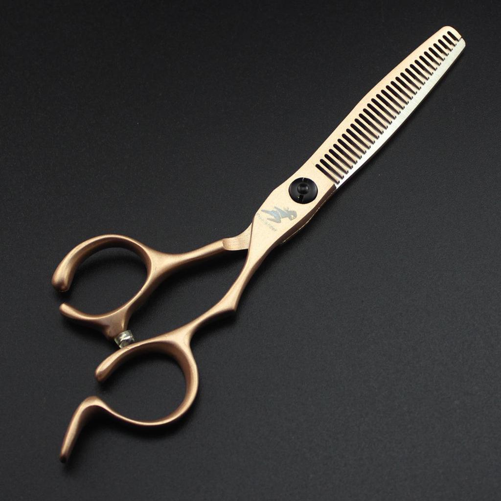 6.0-Inch Rose Gold Hairdressing Scissors Set: Notched Handle Straight Shears, Bangs Scissors, Thinning Shears for Barbers.