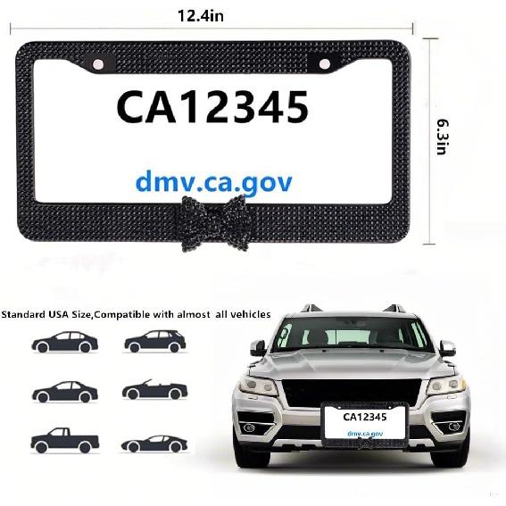 Fashion Premium Handmade Crystal License Plate Frames,Waterproof Bling License Plate Covers,US Universal Rhinestone License Plate Holder For Women(1