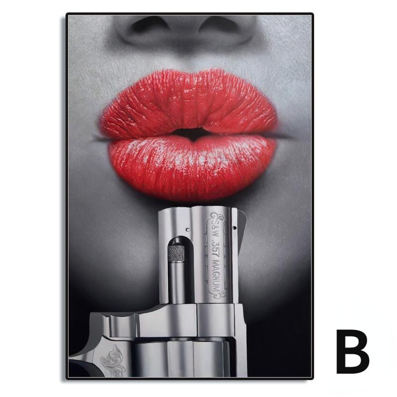 Sexy Bloody Wall Art Canvas Pictures Red Lips Bite Bullet Modern Wall Art Painting Canvas Posters Wall Painting Wall Picture Home Decor No Frame