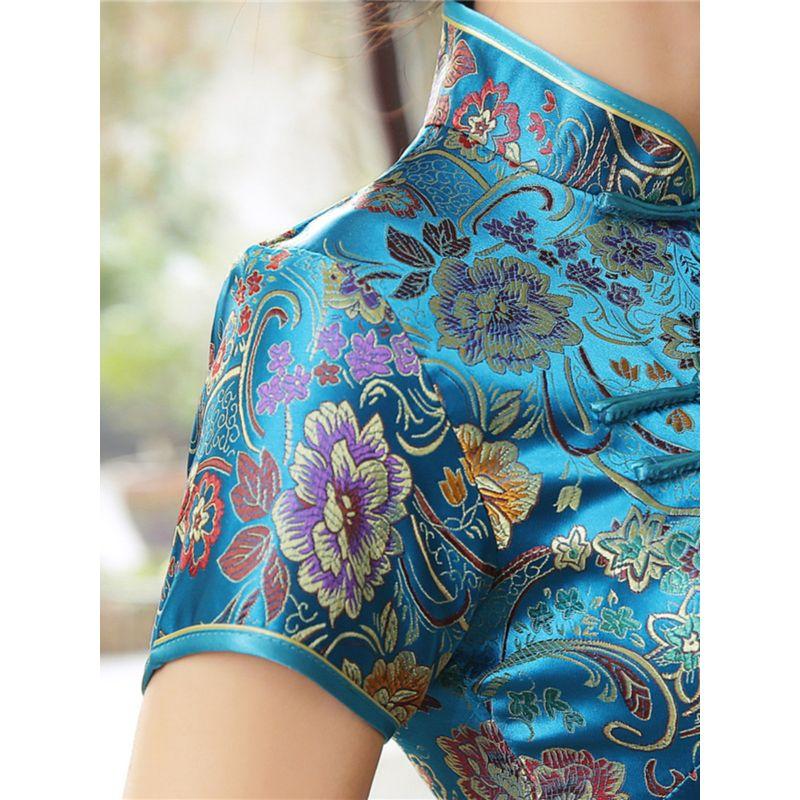Standing Collar Buckle Slim Fitting Long Qipao Buckle Silm Long Cheongsam