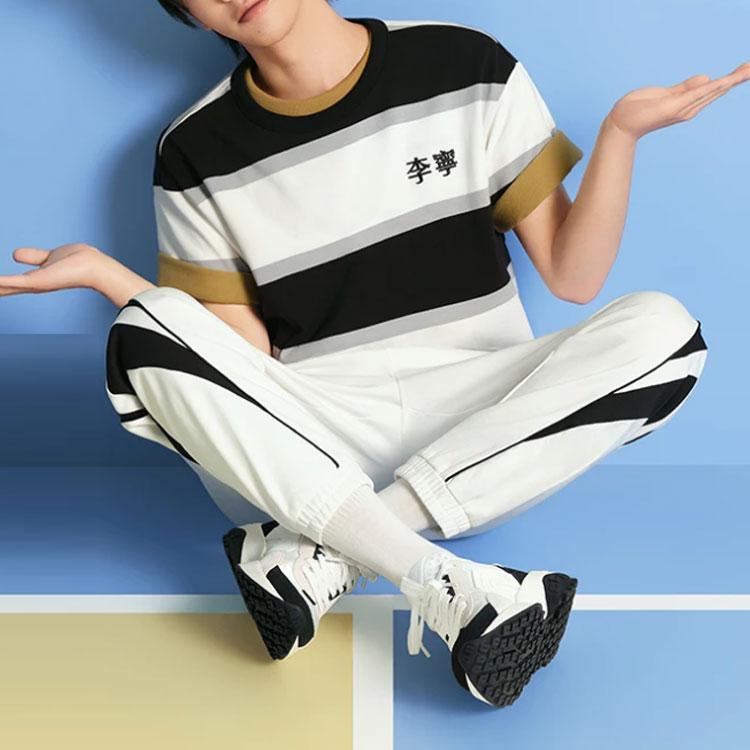 Li Ning SS22 Sports Fashion Series Color Block Striped Loose Round Neck Short Sleeve T-Shirt Men Tops Black AHSS571-1