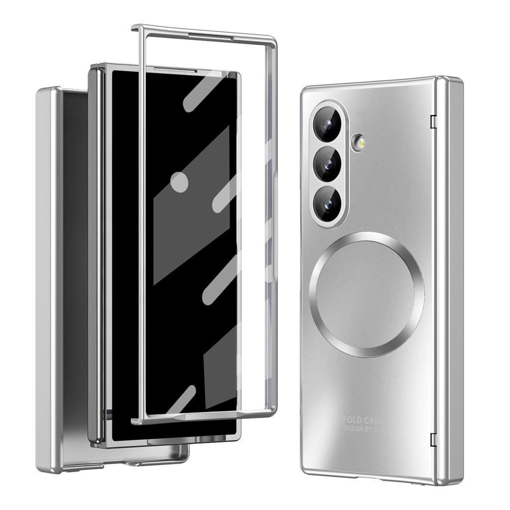 For Samsung Galaxy Z Fold7 5G Case Electroplated PC Magnetic Phone Cover with Tempered Glass Film