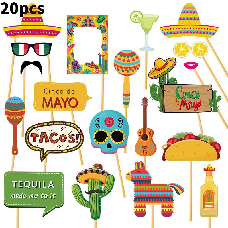 Mexican Photo Booth Props Set Of 20 For Celebrations And Decorations Party