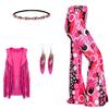 Bold Color Hippie Costume 5 Piece Set Fashion Hair Decoration Fringe Vest Pants Bandana For 1970s Themed Celebrations
