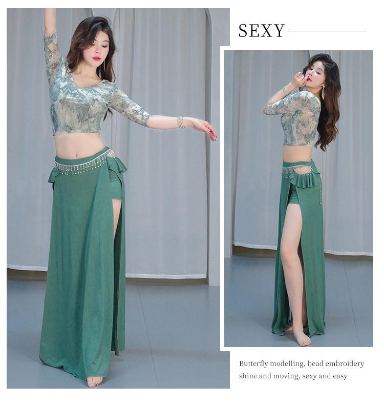 Oriental Mesh Print Belly Dance Performance Dress Set for Women