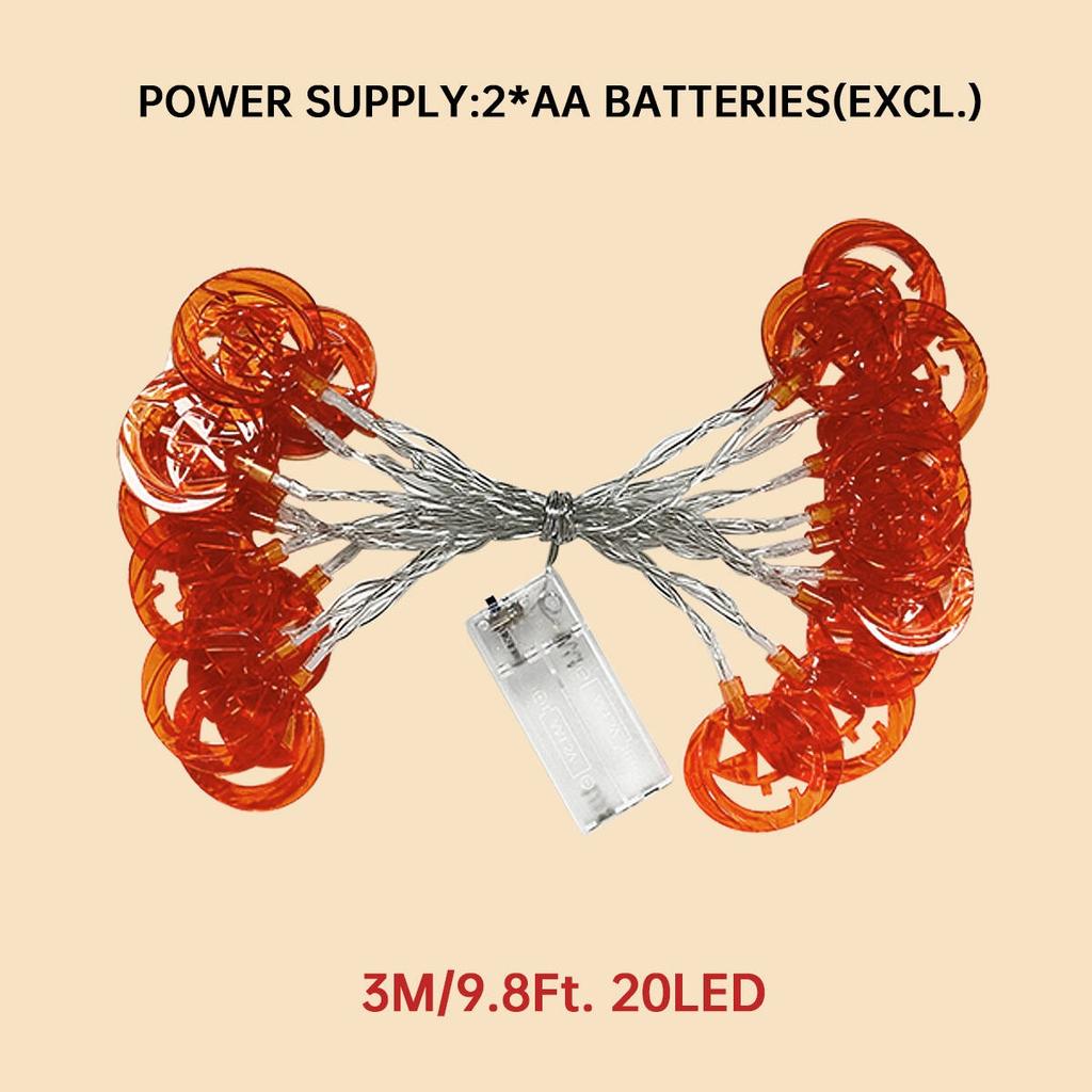 1pc 20LED Orange Flat Hollow Halloween Pumpkin Lights String Battery Powered Suitable For Home Party Garden Yard Halloween Decor