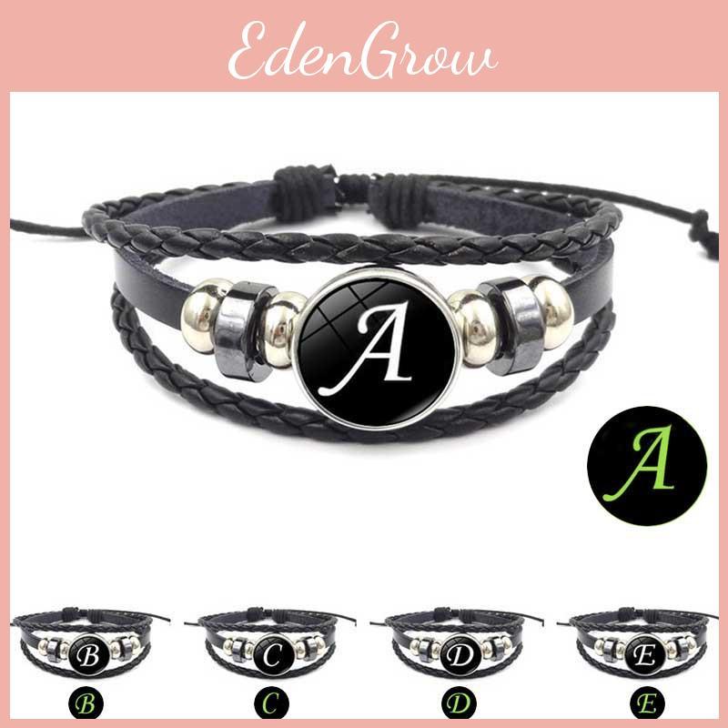 Radiant Alphabet Leather Bracelet Handwoven Multilayer Beaded String Charm Wristband