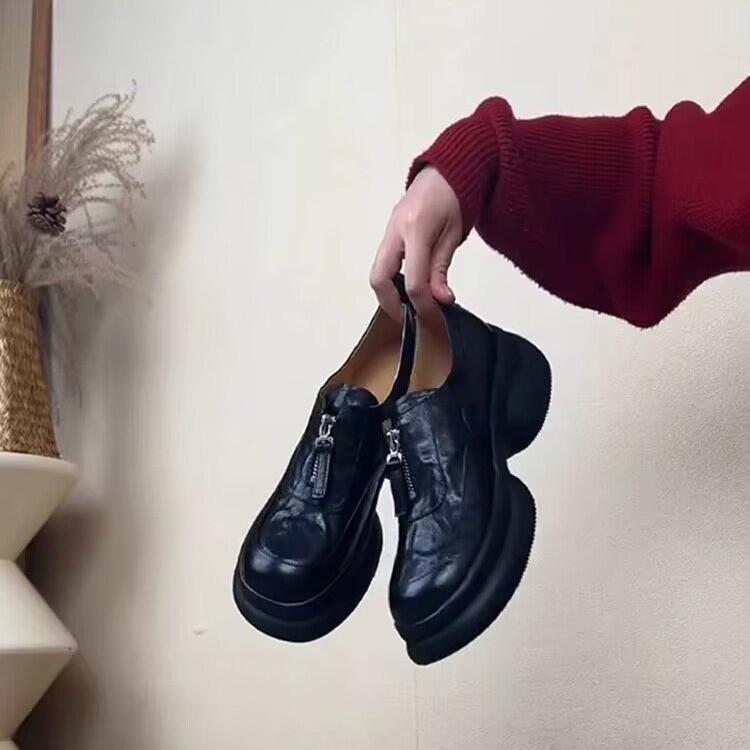 

Thick-Soled Muffin Bottom Deep-Mouth Shoes Women S Spring Retro Small Leather Shoes Round Head Versatile Single Shoes 40 чорний