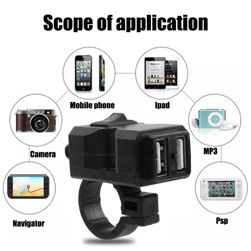 Motorcycle Phone Charger Vehicle-mounted Dual USB Quick Charger  Handlebar Waterproof QC 3.0 Digital Voltmeter USB Cable Adaptor