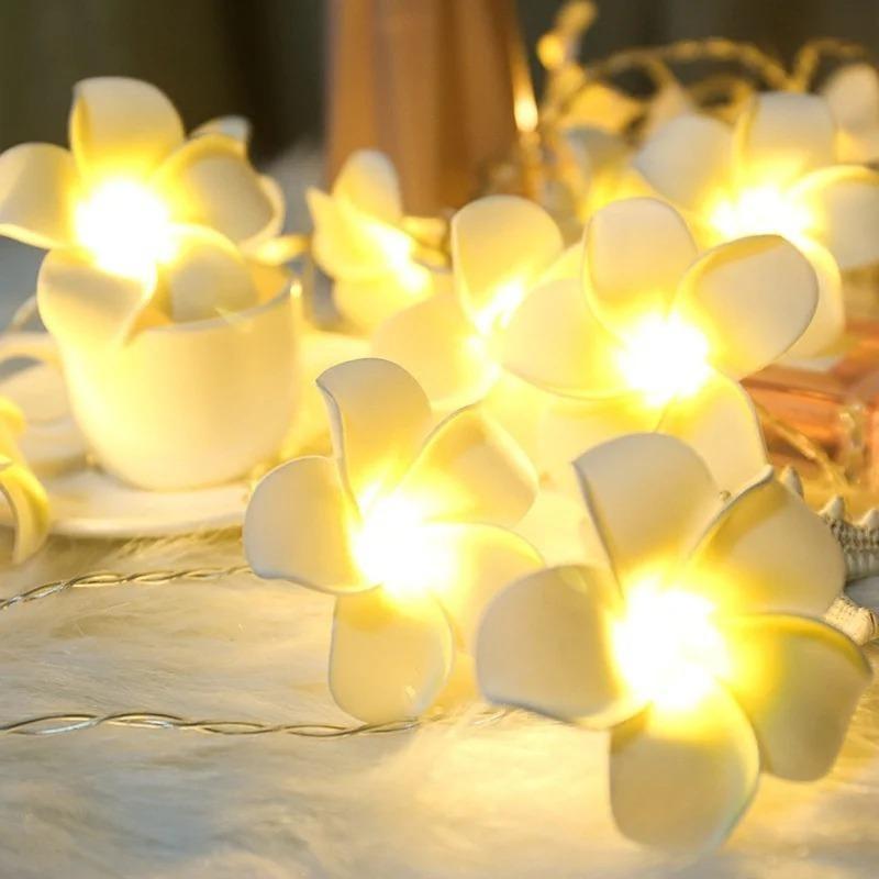 Foam Plumeria Flower String Lights Battery Powered Christmas Garland Fairy Lights for Christmas Home Wedding Party Decor
