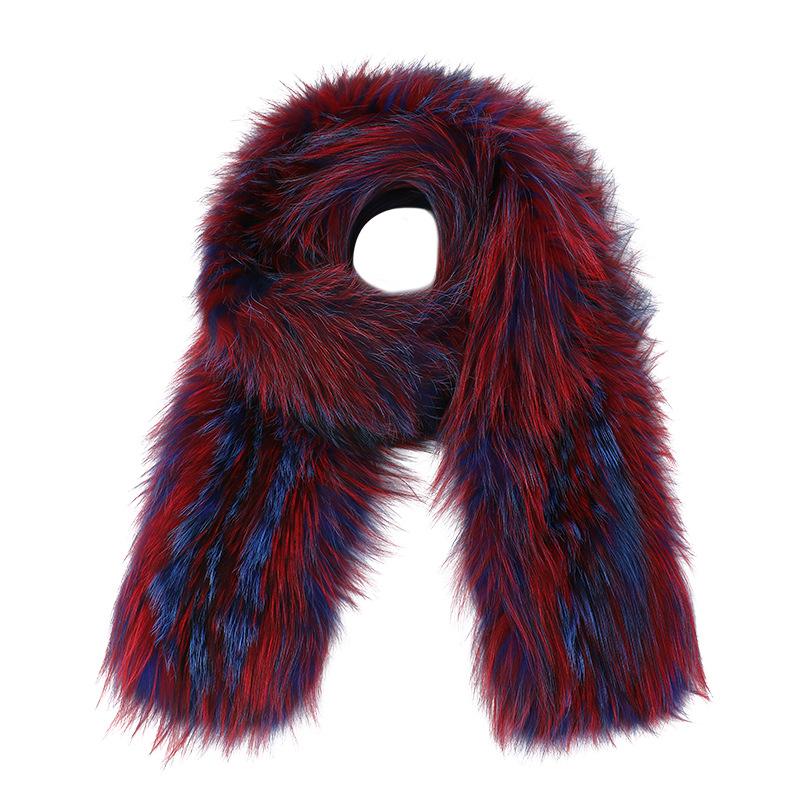 Women's Winter Color Block Fox Fur Scarf - Long, Korean Style, Versatile, Warm, Double-Sided Neck Warmer, Ideal Gift