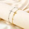 Vnox Stainless Steel Round Seed Beaded Zircon Cross Bracelet Religious Cross Charm Bracelets Trendy Accessory Jewelry Gifts