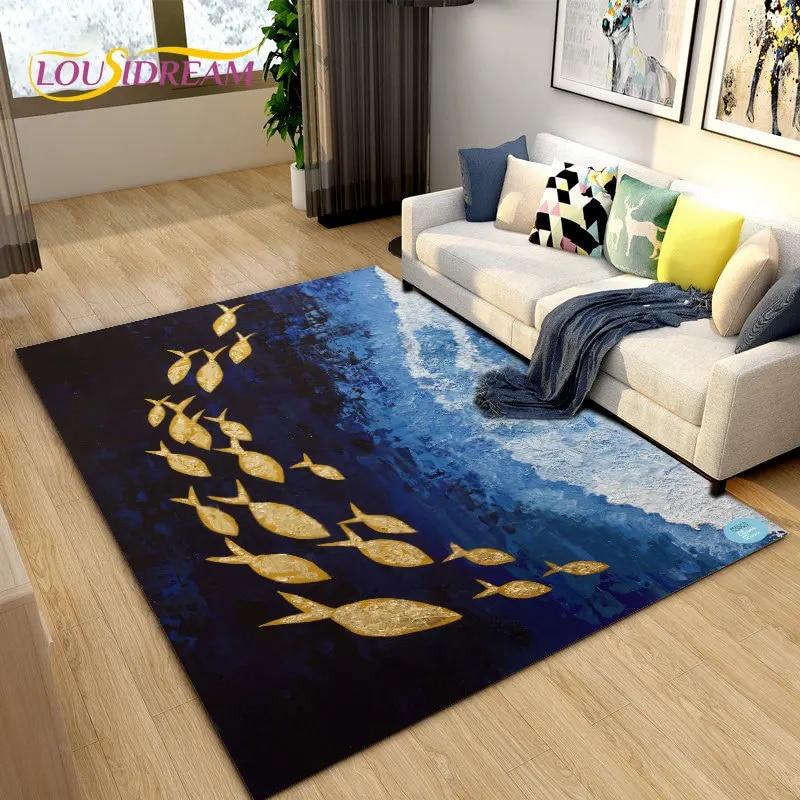 Nordic Luxury 3D Fish Carp Area Rug Large,Carpet Rug for Living Room Bedroom Sofa Decoration,Kitchen Doormat Non-slip Floor Mat