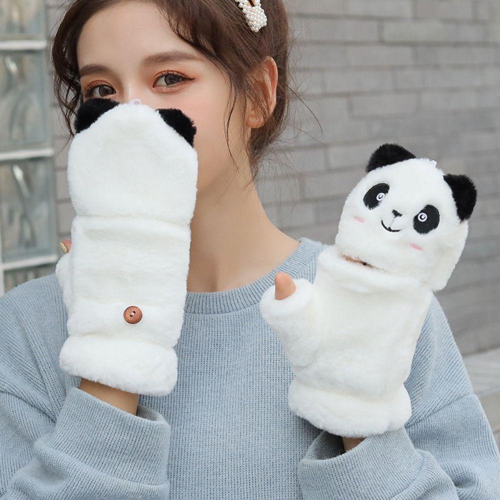 Flip Gloves Autumn Winter Gloves Apparel Accessories Cartoon Panda  Gloves Women  Flip Gloves