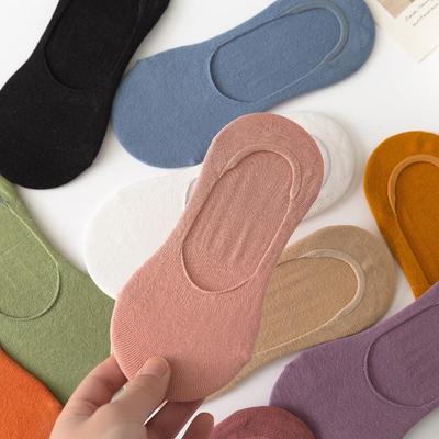 Women's Cotton Non-Slip Invisible Boat Socks - Summer Thin, Cute, Solid White
