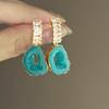 Ice quenched blue flower artificial crystal fringed earrings Cool wind temperament stud earrings Internet celebrity earrings