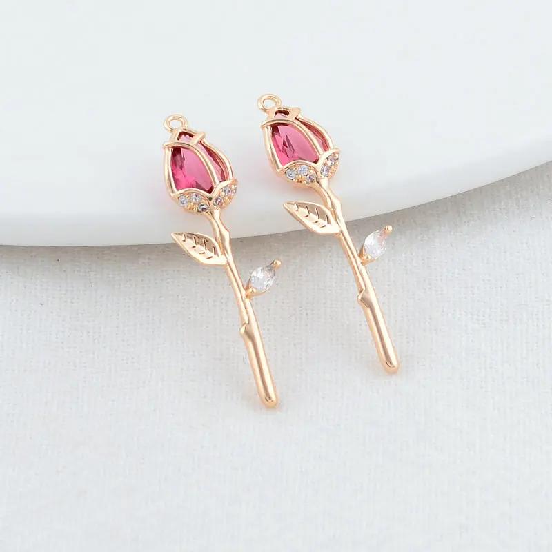 9.5*29MM 14K Gold Color Brass with Zircon Flowers Charms Pendants Necklace Earrings Jewelry Making Supplies Accessories