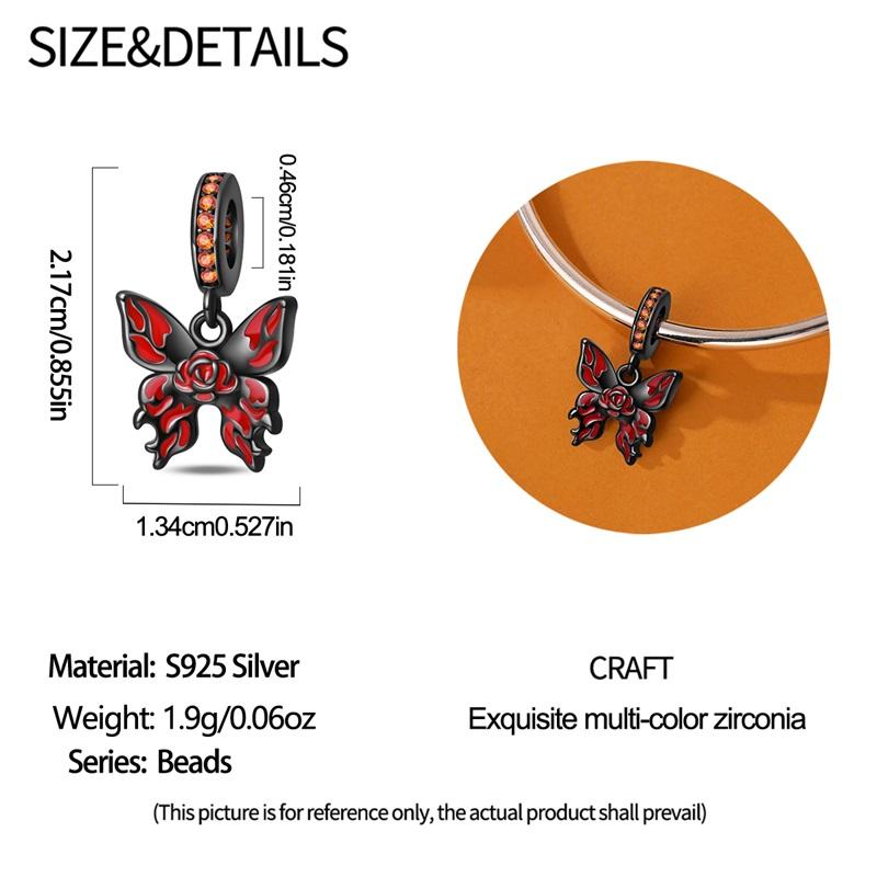 Copper Metal Halloween Blood-Red Butterfly Rose Pendant Bead Component Gothic Charm Bead Component Compatible With Authentic Original Charm Bead