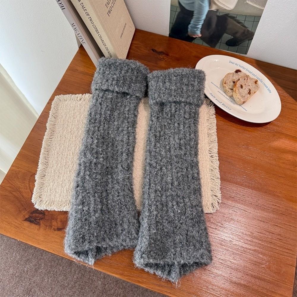 Thick Warm Fuzzy Leg Warmers Turn-Cuff Design Wool Blend Leg Warmers Cozy Calf Leg Socks  For Women