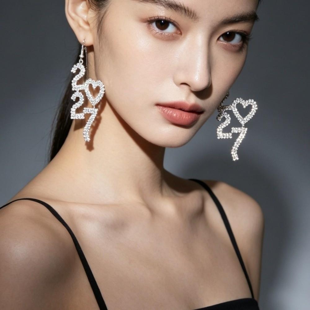 Rhinestone 2027 Digital Earrings Elegant Stud Earrings Happy New Year Earrings  Daily