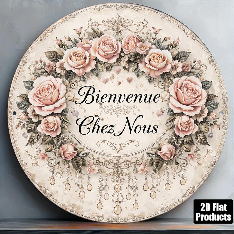 D Flat pc InXCm D Flat Round Sign Vintage Plaque with Welcome Home Warm Home Decoration Themed Decorative Sig