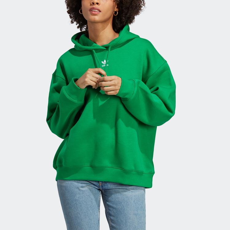 Adidas Originals Solid Color Logo Embroidered Sports Long Sleeve Hoodie Women Hoodies Green IK7692