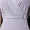 Office Ladie Bodycon Dresses V Neck Short Sleeve Solid Package Hips Mid Calf Professional Business Work Robe Dress