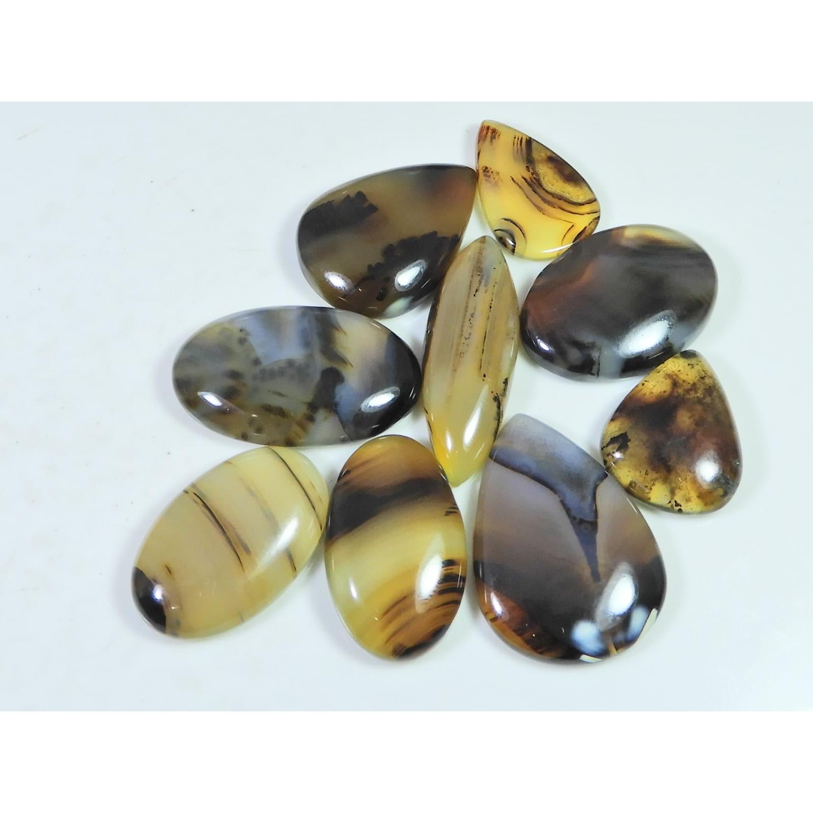 

09Pcs Natural Montana Agate Mix Shape Cabochon Loose Gemstone 154Cts. Lot C-495
