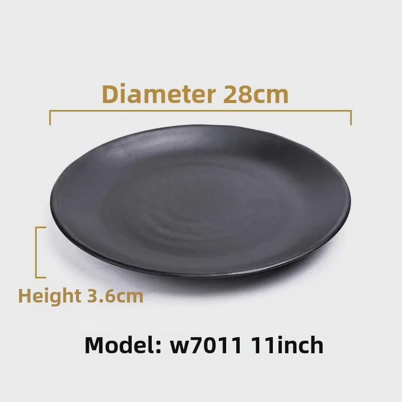 Melamine Black Tableware: Imitation Porcelain Plate for Cold Dishes, BBQ, Hot Pot, and Commercial Use.
