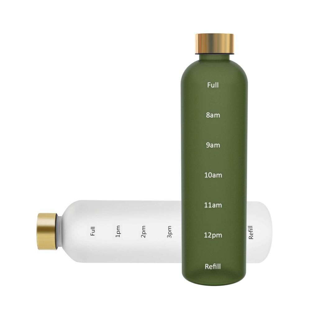 Healthywish Water Bottle with Time 1 Slim and Clear Water Bottle Marker, Liter, 1000ml, Stylish, (White)