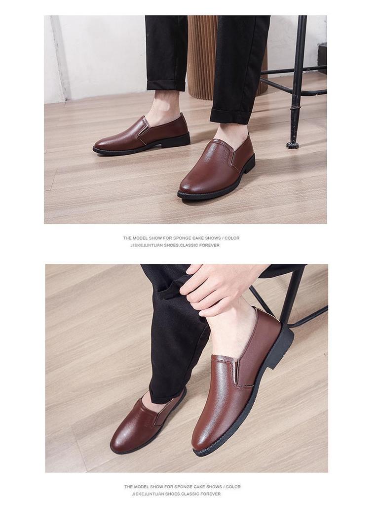 Men's Black Leather Slip-On Loafers - Business Casual & Formal, Soft Sole Non-Slip for Middle-Aged and Elderly.