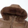Women's Winter Fashion Casual Slim Cotton Jacket Faux Fur Collar and Hooded Hooded Warm Jacket Coat Pu Leather Zipper