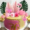 Flamingo Cake Decoration Palm Leaves Cake Topper Gold Pink Balls Cake Decor Rose Cake Topper Flamingo Tropical Party Supplies