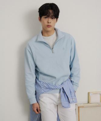Binpolmen Textured Quarter-Zip Long Sleeve T-Shirt Sky Blue