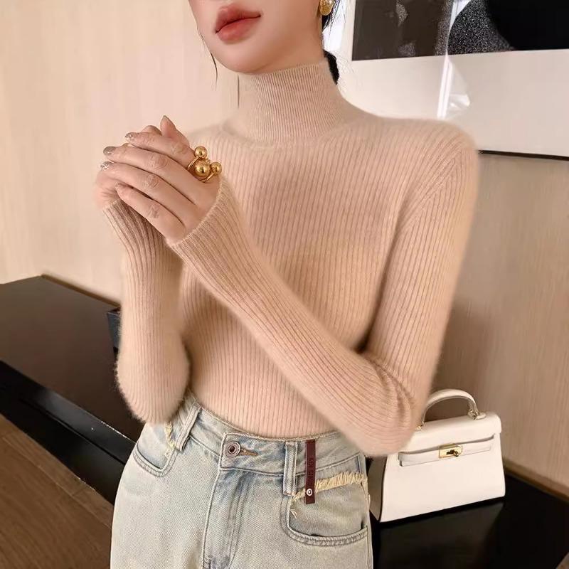Autumn and winter new women's turtleneck sweater swan neck heap collar tight versatile long-sleeved knitted sweater with slim-fitting bottoming shirt