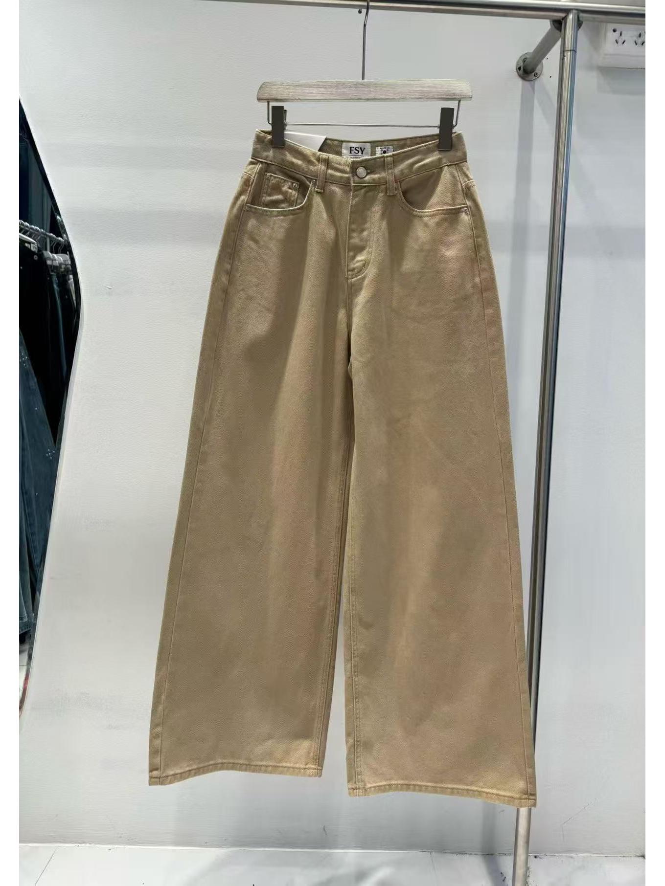 Fansi Yu Khaki High-Waisted Straight Leg Women s Wide Leg Casual Jeans XL (60-65 kg)