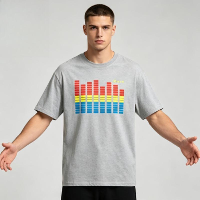 Soft Cotton Unisex Tshirt Music Equalizer Rave Art Print Oneck Trendy Dj Rave Party Enthusiast Daily Casual Outfit Tops
