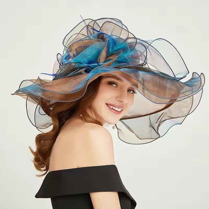 Fashion New Women's Sun Hat Gradient Color Organza Gauze Cap Sun Protection UV Protection
